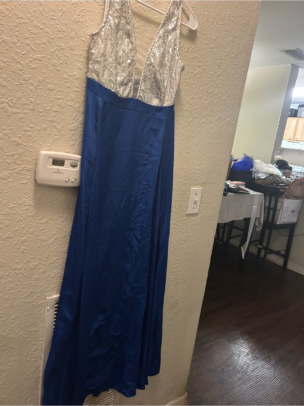 Silver Sequin & Royal Blue Evening Gown